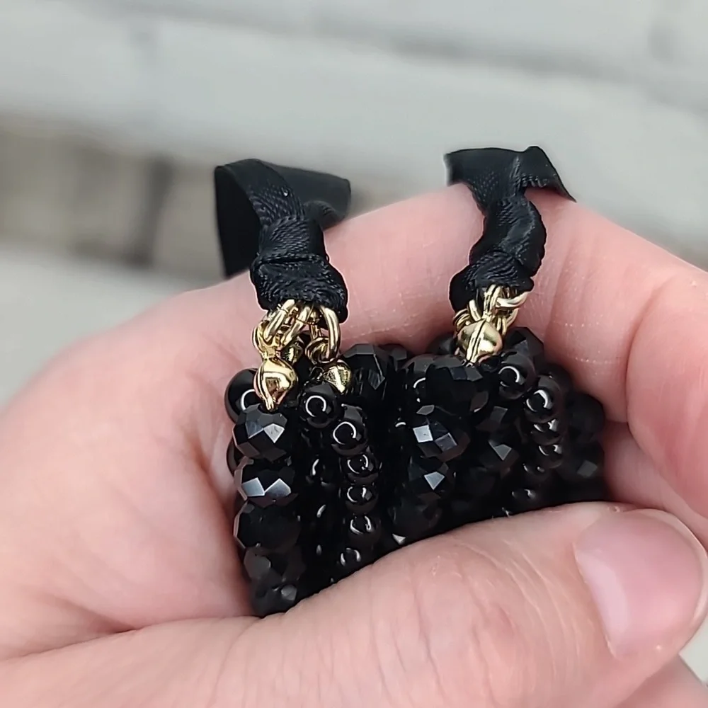 Ann Taylor Loft Elegant Black Beaded Multi Strand Layered Statement Bib Necklace